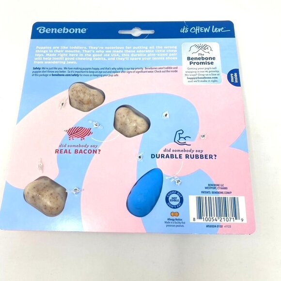 Benebone Rubber and Nylon Puppy Dog Chew Toy Small Bacon Flavored Made In USA - Picture 3 of 6